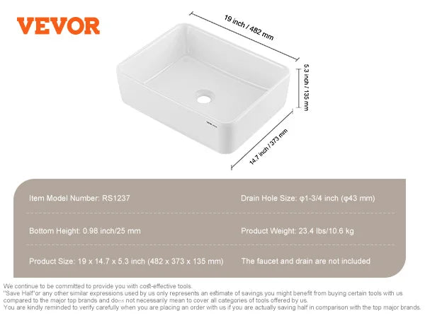Rectangular Ceramic Vessel Sink For Above Counter Bathroom