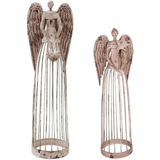Rustic Metal Garden Angel Statue for Yard and Home Decor