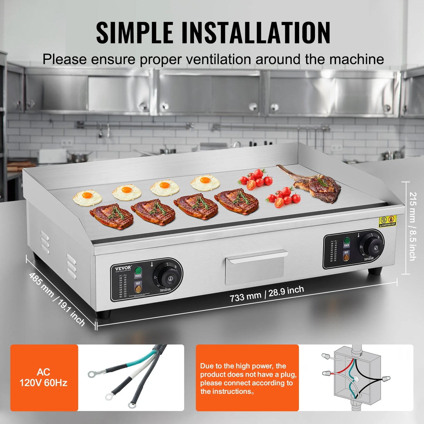 Succebuy Commercial Electric Countertop Griddle 2800W Adjustable Temperature