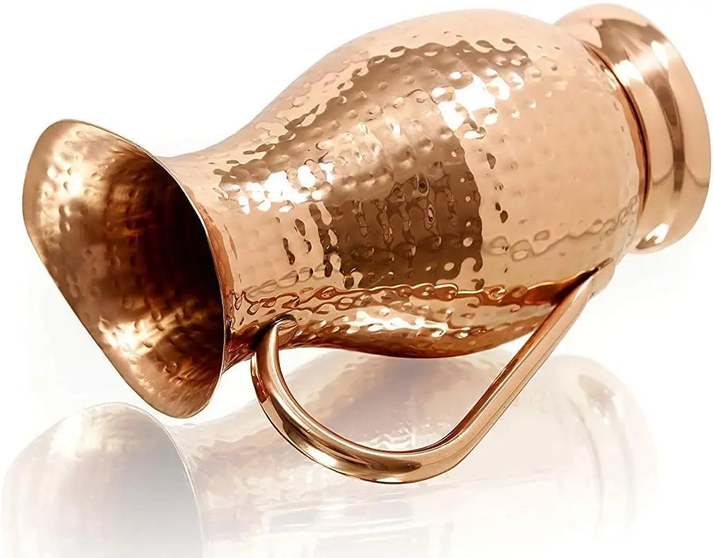 Pure Copper Pitcher With Lid Handcrafted Hammered Copper Jug