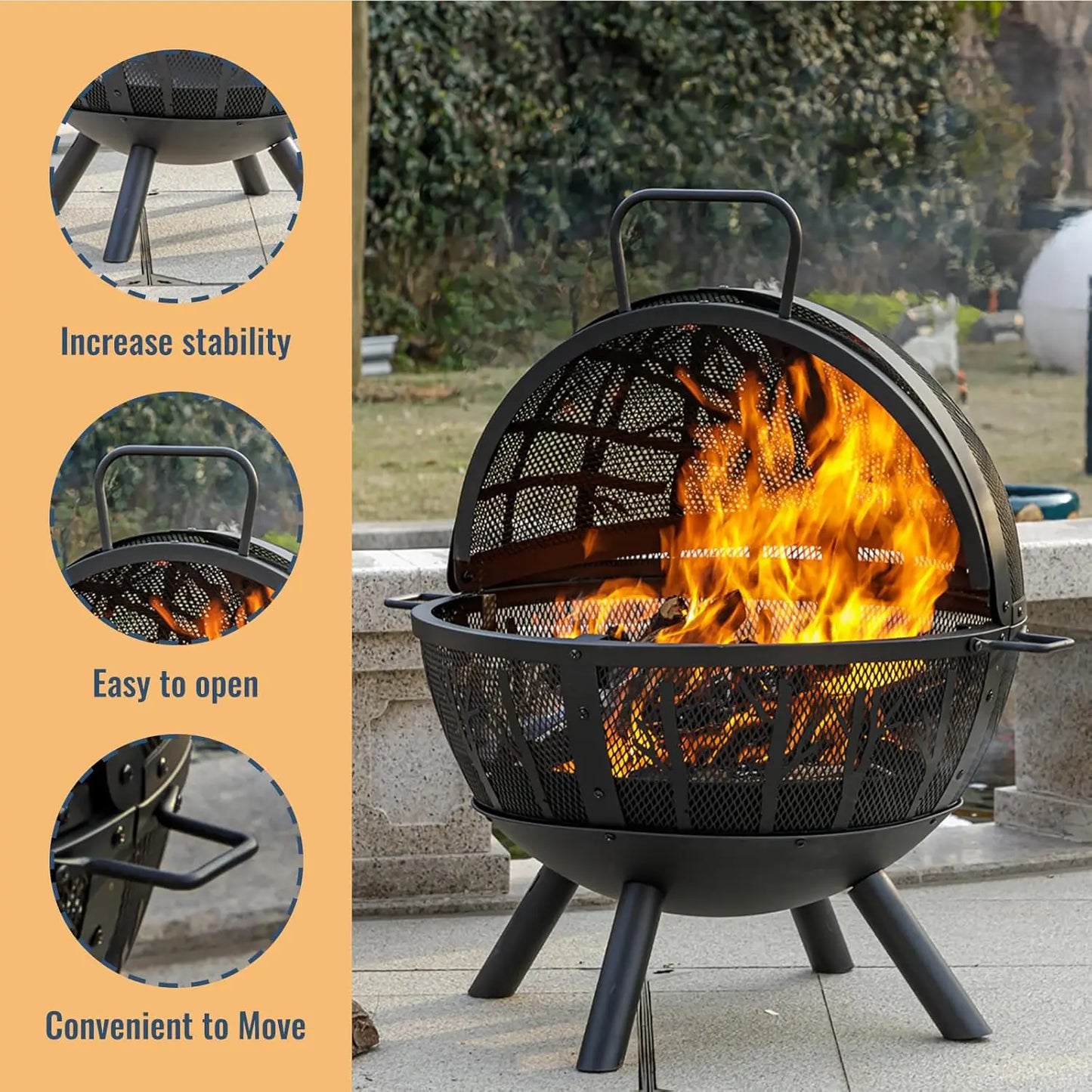 Wood Burning Fire Pit With BBQ Grill And Spark Screen