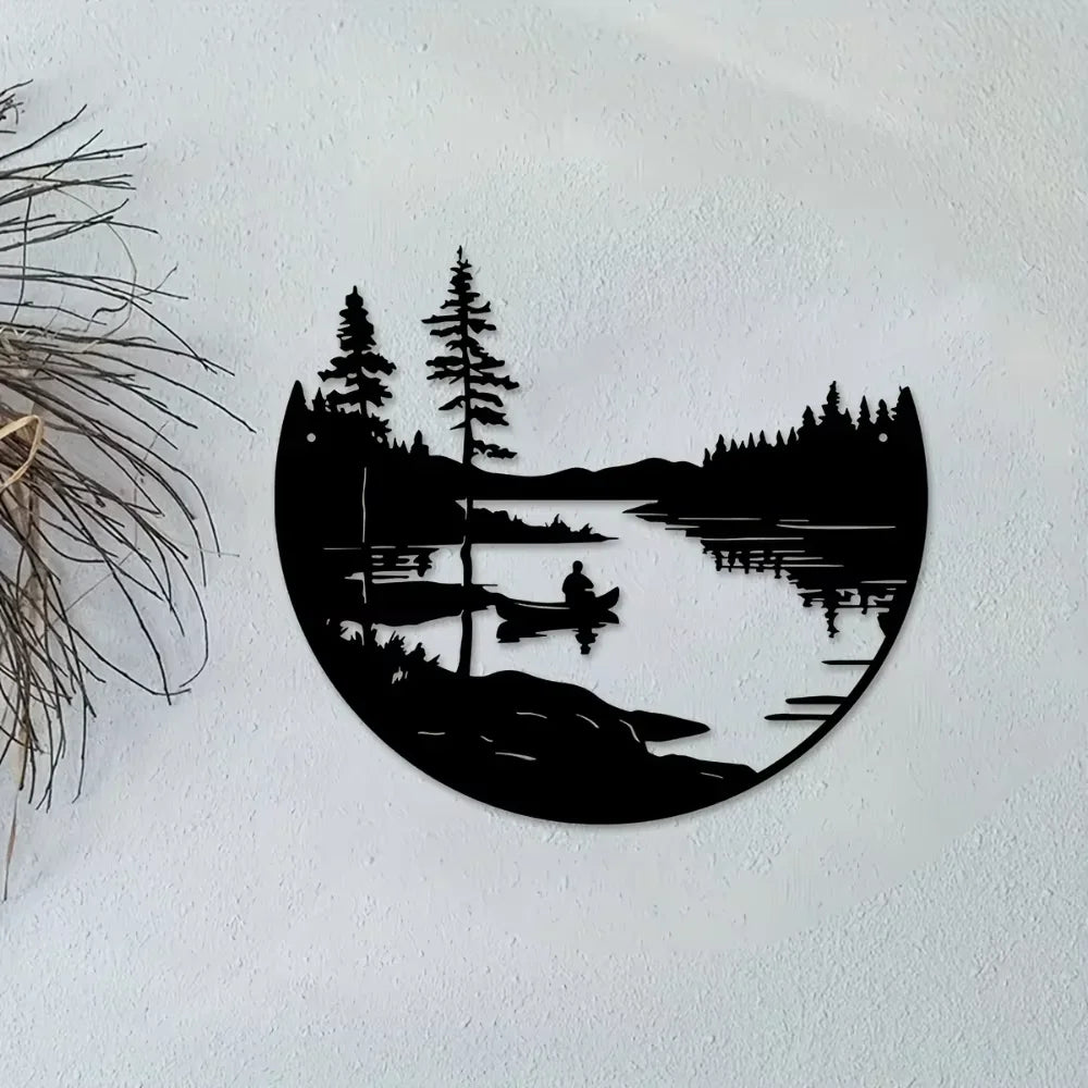 CIFBUY Round Metal Wall Art Bohemian Lake Mountain Silhouette Outdoor