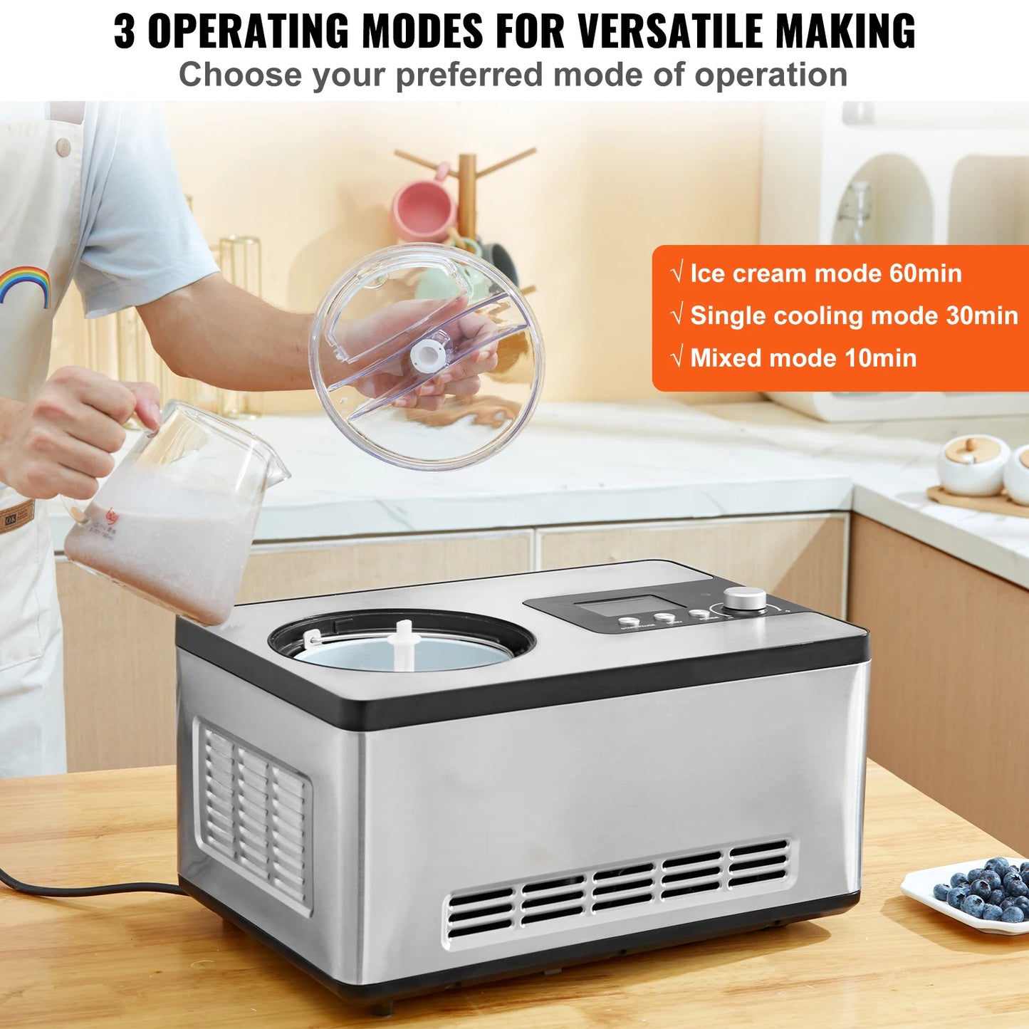 Automatic Ice Cream Maker With Built In Compressor Sorbet Maker
