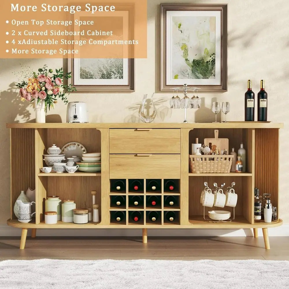 Mid Century Modern Buffet Cabinet With Wine Bar And Drawers