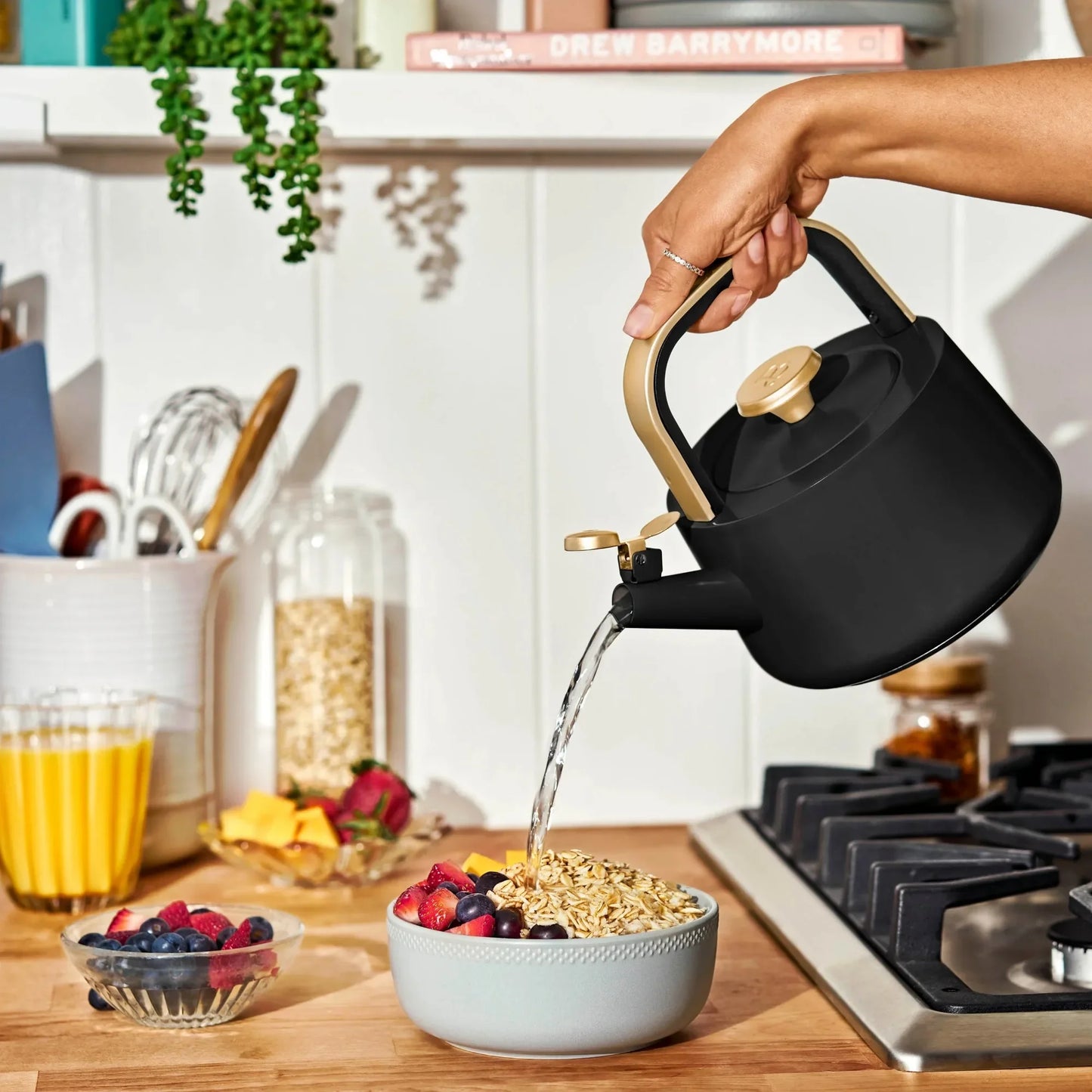 Ceramic Tea Kettle Whistling Nonstick Easy Pour for Induction Stoves
