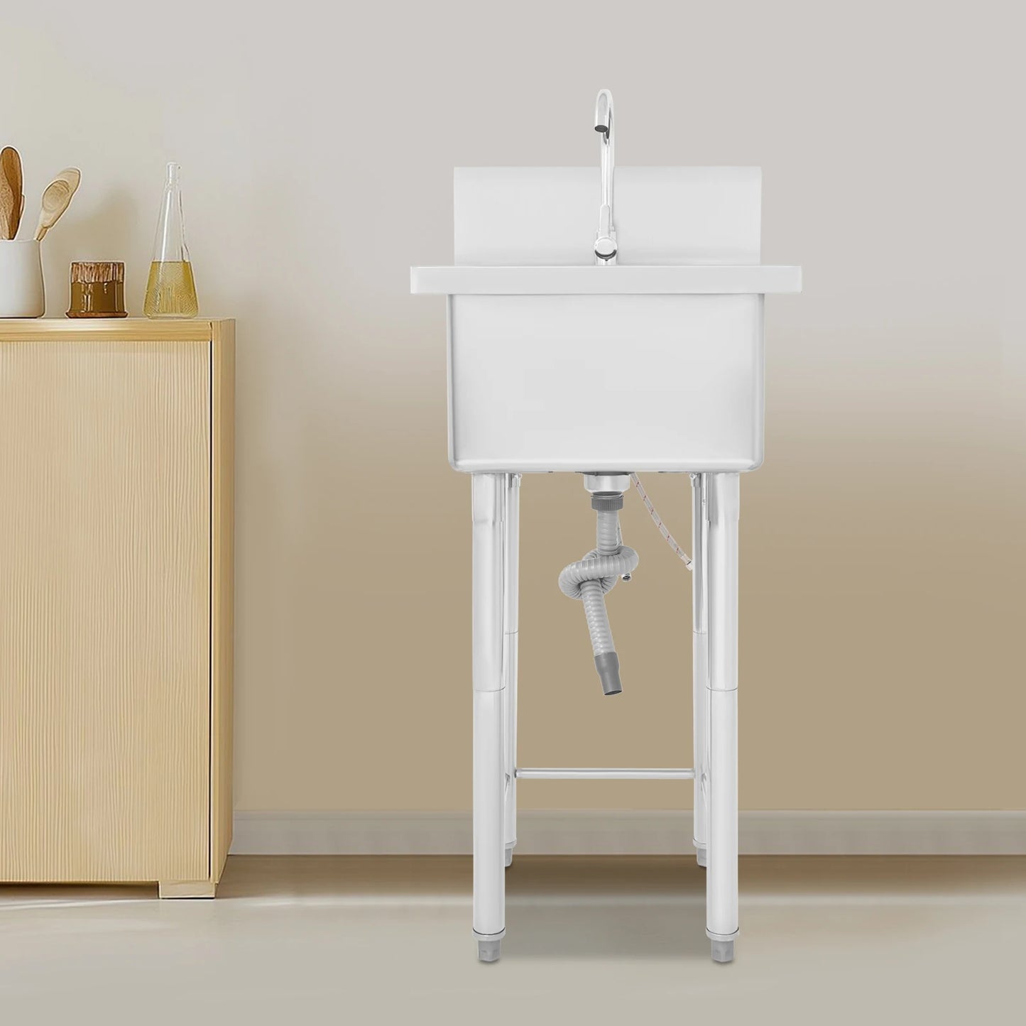 Freestanding Single Bowl Utility Sink With Faucet For Commercial Kitchens