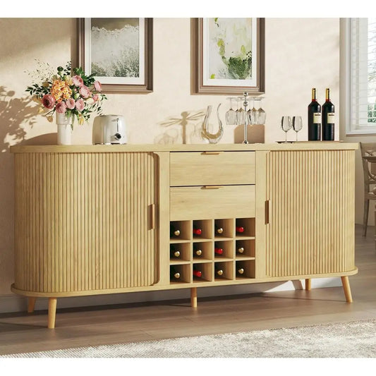 Mid Century Modern Buffet Cabinet With Wine Bar And Drawers
