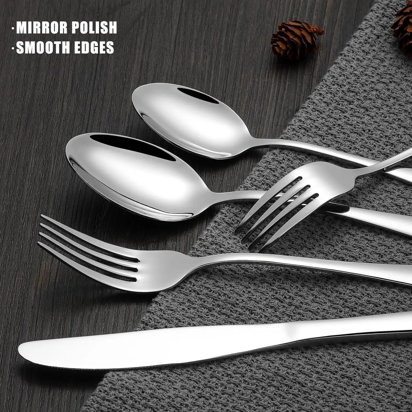 Stainless Steel Flatware Set For 12, Mirror Polished Cutlery