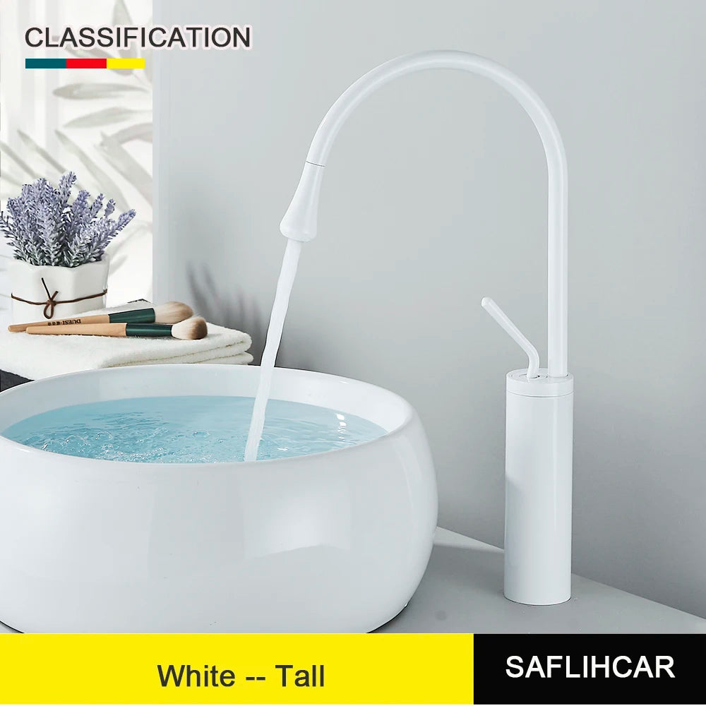 SAFLIHCAR Deck Mounted Basin Faucet Single Handle Hot Cold Tap