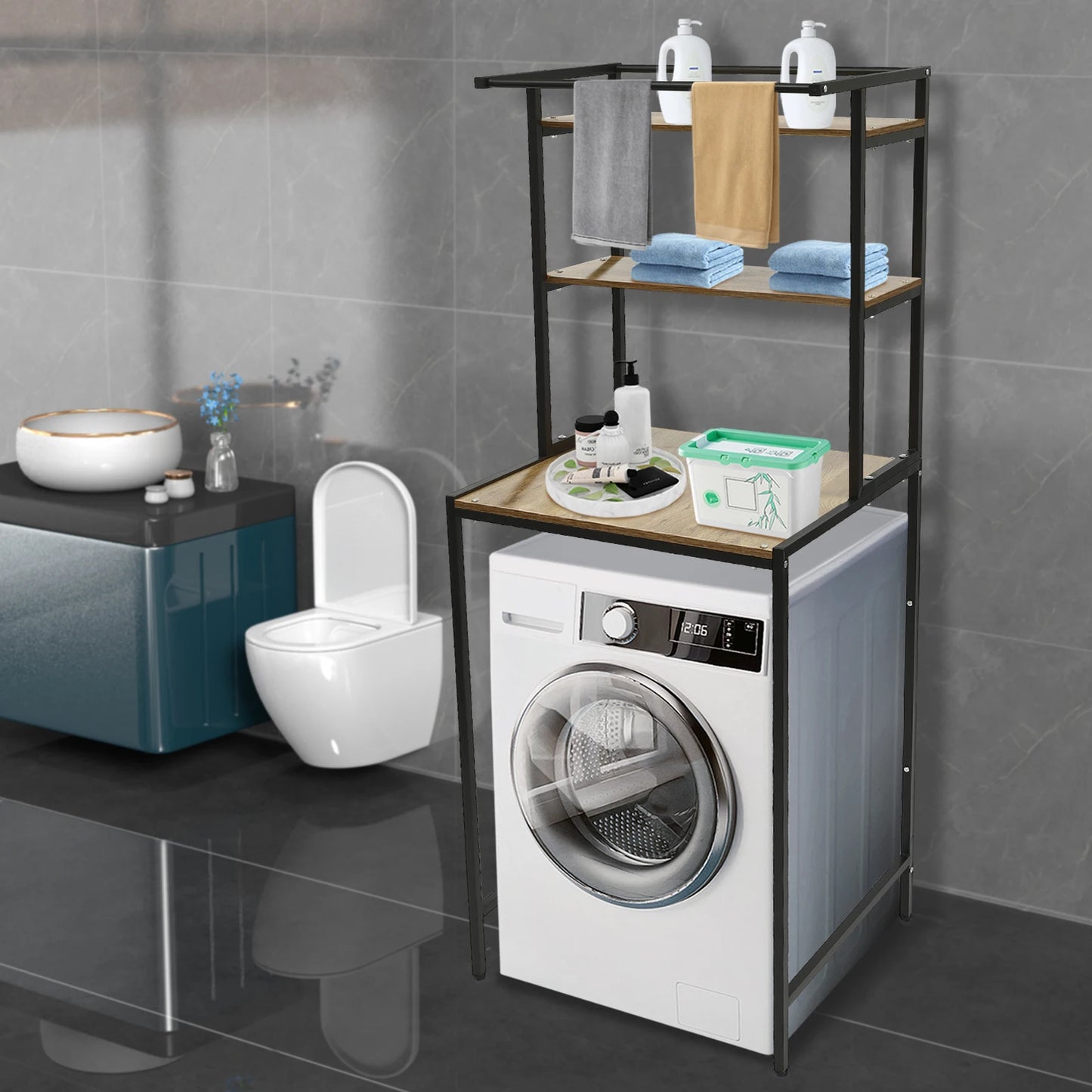 Three Tier Floor Standing Bathroom Storage Rack For Washing Machine