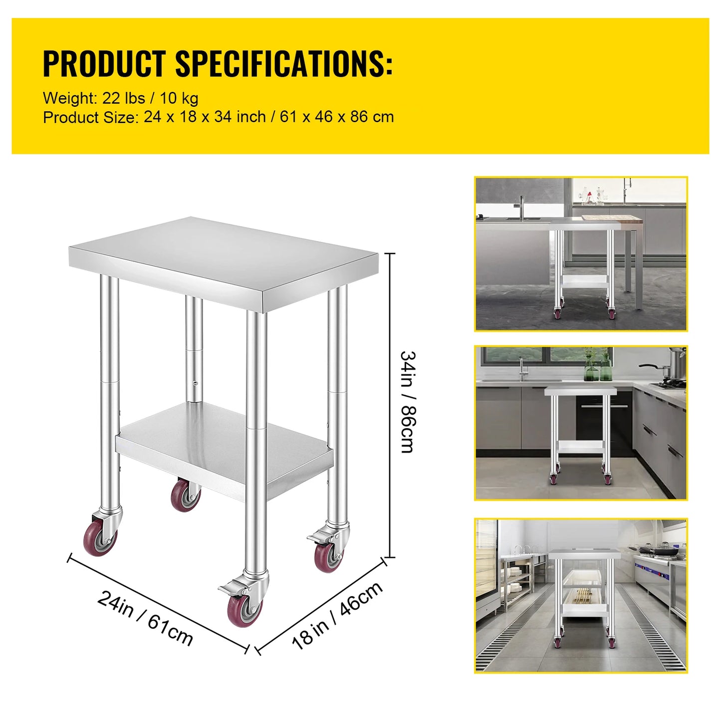 SucceBuy Stainless Steel Kitchen Work Table With Caster Wheels