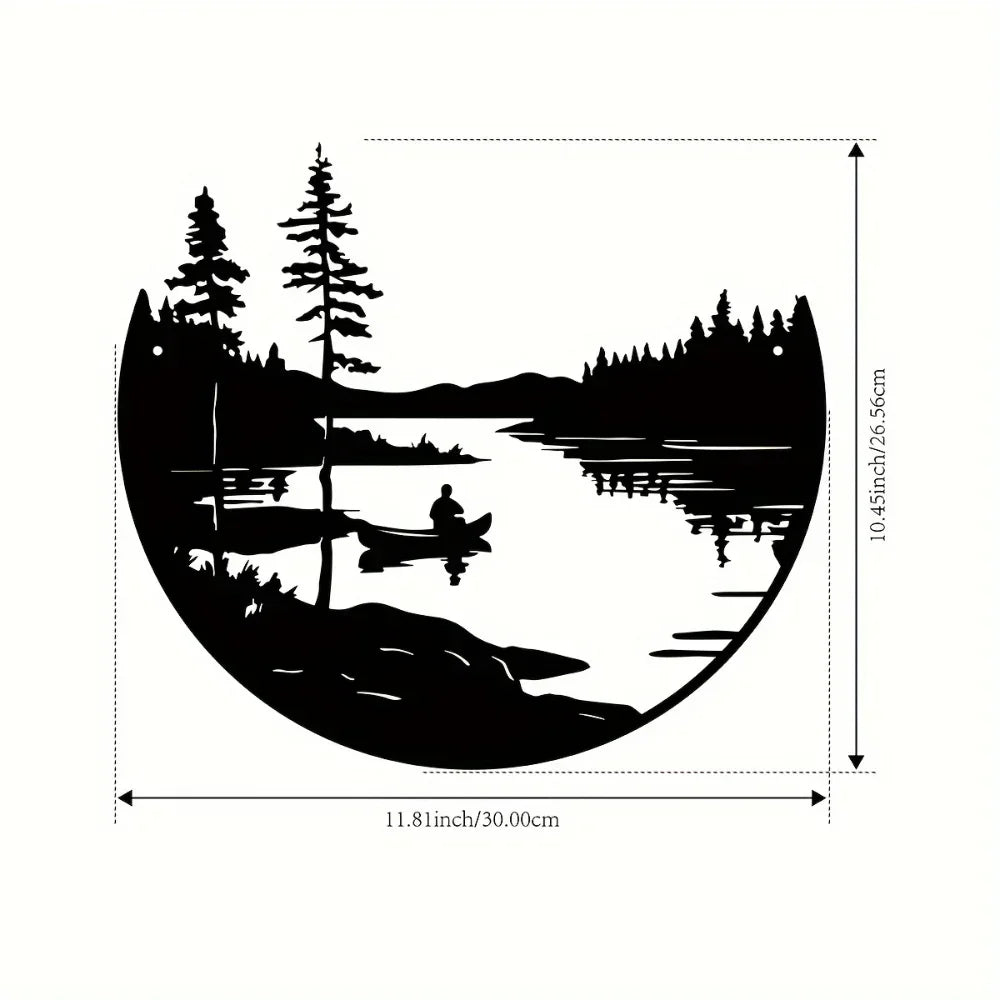 CIFBUY Round Metal Wall Art Bohemian Lake Mountain Silhouette Outdoor