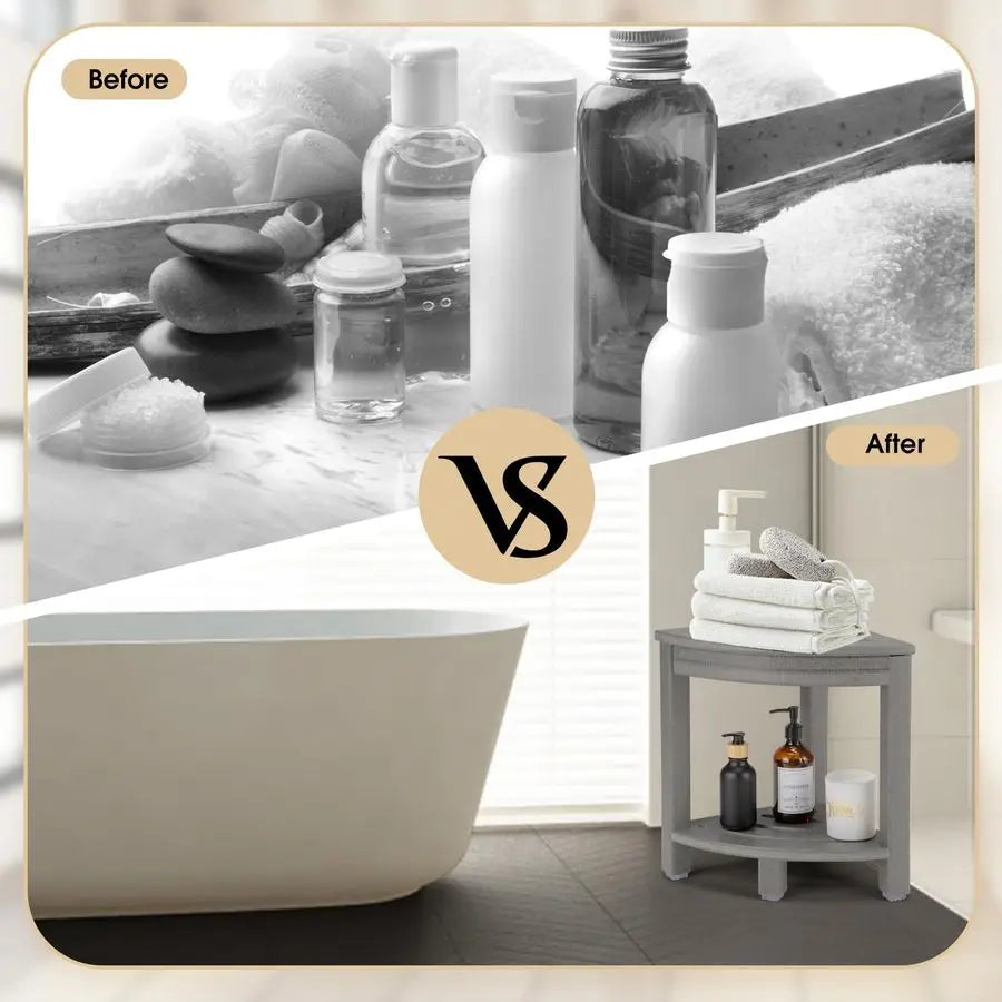 XMSJ Corner Shower Stool With Storage Shelf Plastic Bath Bench