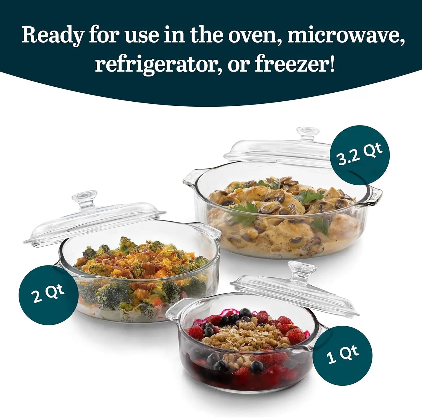 Glass Casserole Bakeware Set With Lids Oven Safe Microwave Dishwasher