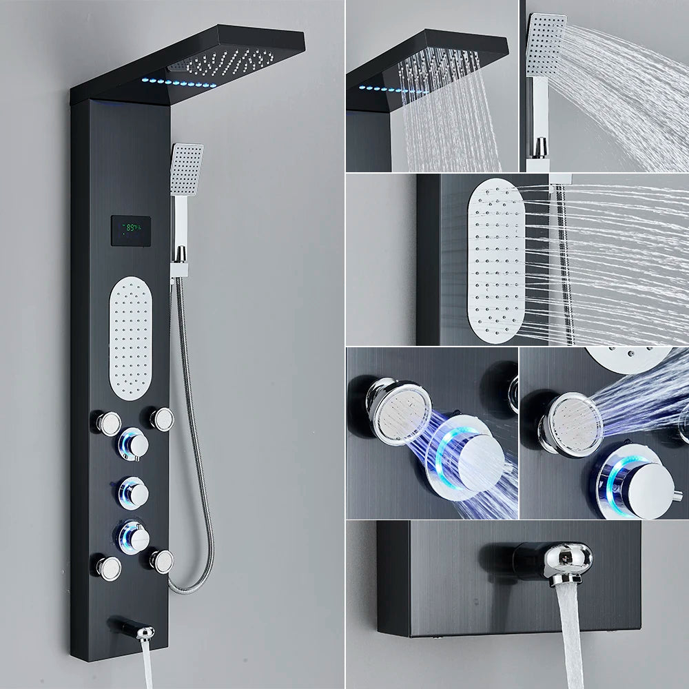 Poqihy Shower Panel System With Rainfall Jets Body Sprays And Handshower