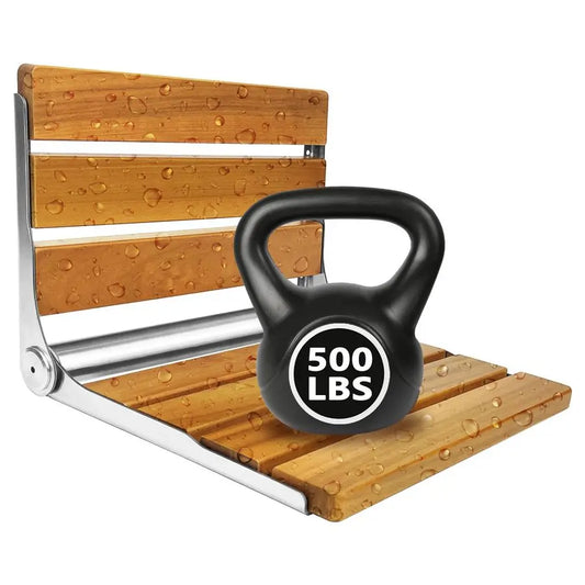 XMSJ Fold Down Teak Shower Seat With Stainless Steel Frame