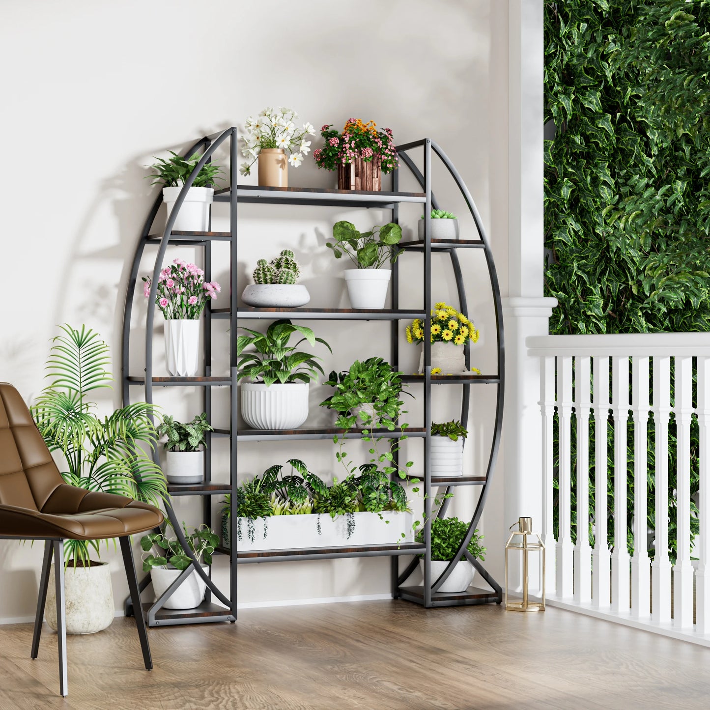 Half Moon Iron Plant Stand Multilayer Shelf Industrial Rack