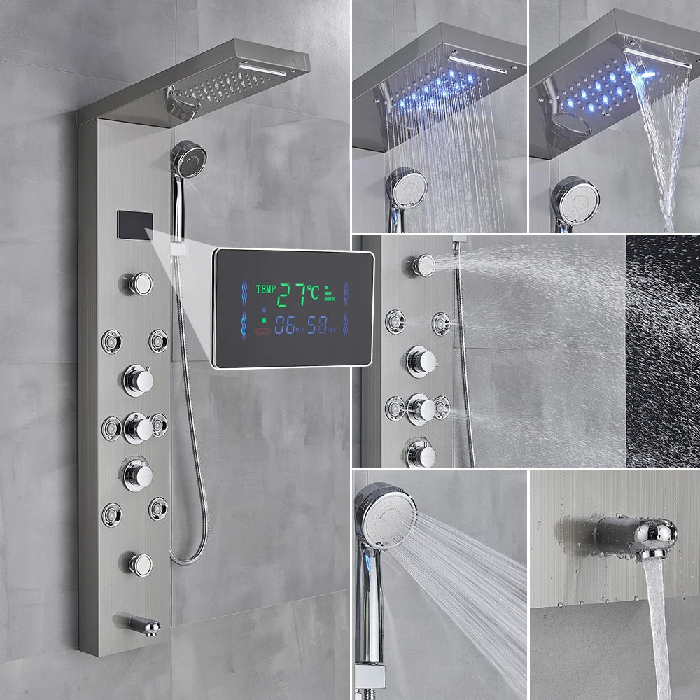 Poqihy Shower Panel System With Rainfall Jets Body Sprays And Handshower