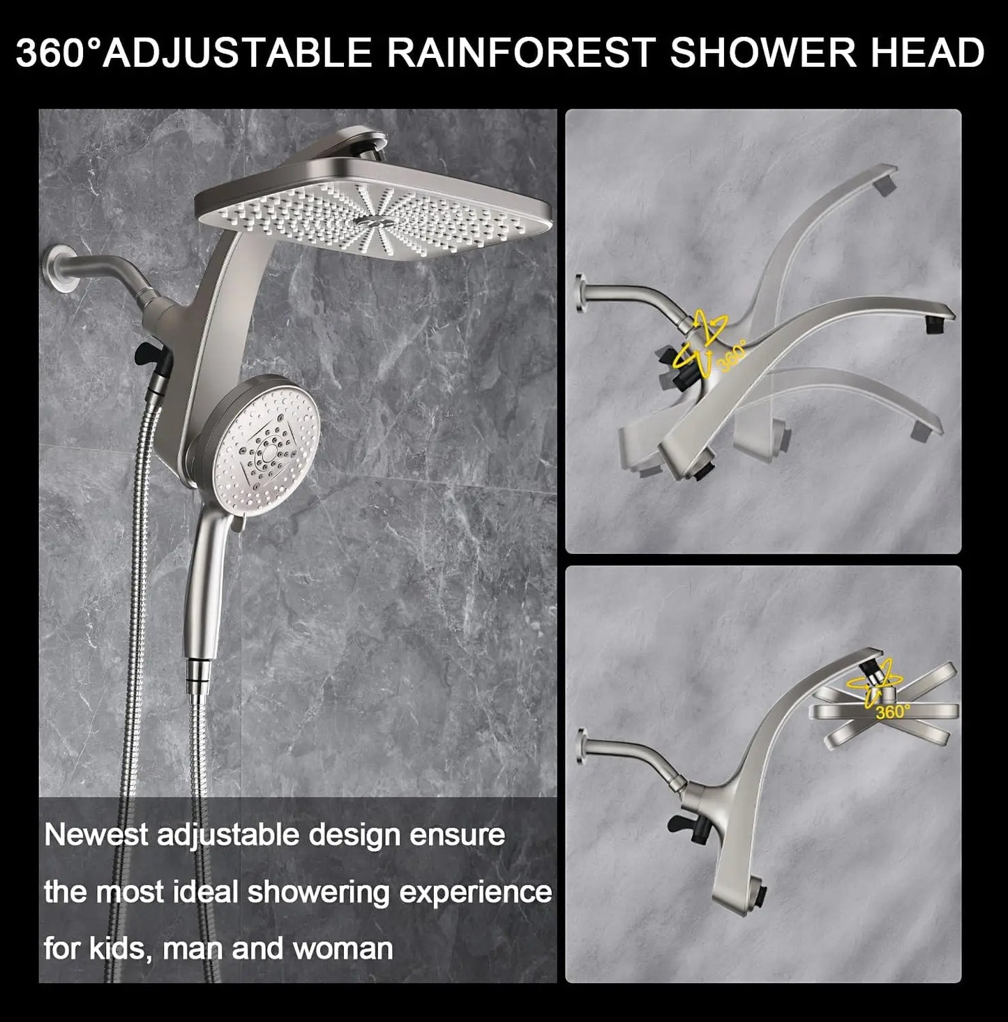 High Pressure Rain Shower Head With Magnetic Docking Handheld Spray Combo