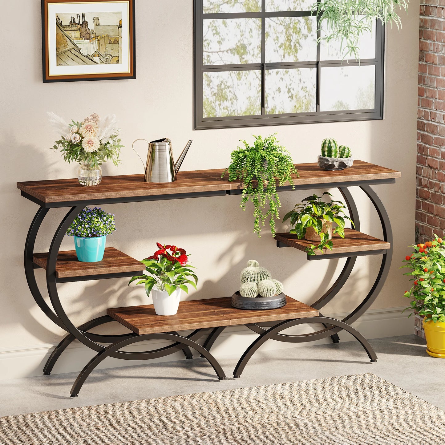 Tribesigns C Shaped End Table 3 Tier Industrial Sofa Side Table With Storage Shelves