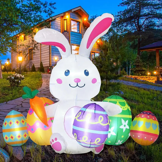 OLOEY Easter Blow Up Bunny Inflatable With LED Lights Set