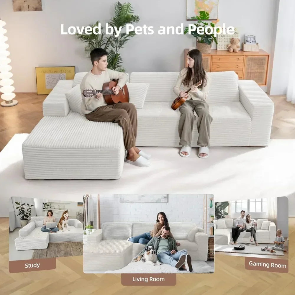 L-Shape Corduroy Sofa With Chaise Modular Cloud Sectional
