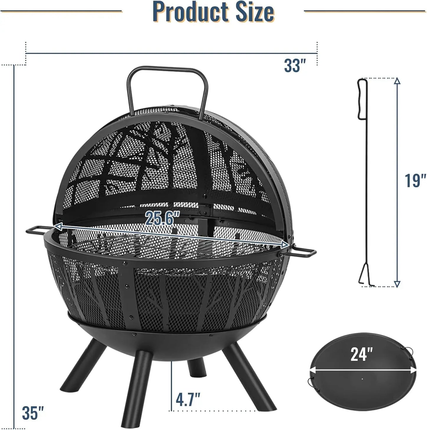 Wood Burning Fire Pit With BBQ Grill And Spark Screen