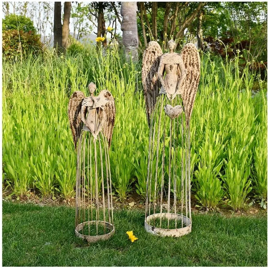 Rustic Metal Garden Angel Statue for Yard and Home Decor