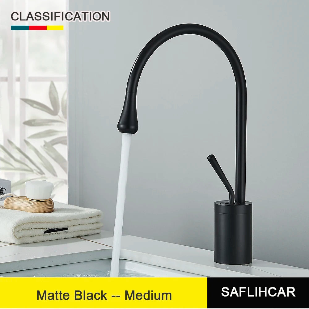 SAFLIHCAR Deck Mounted Basin Faucet Single Handle Hot Cold Tap