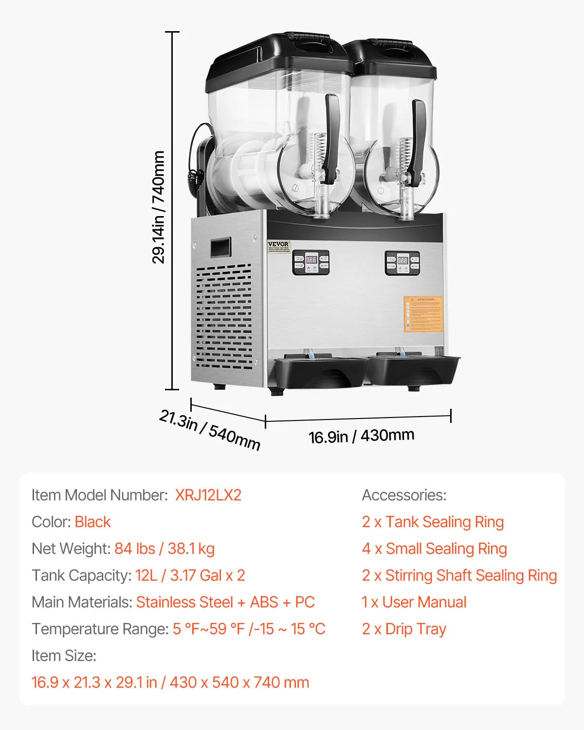 VEVOR Slushy Machine Dual Tanks Commercial Margarita Smoothie Maker