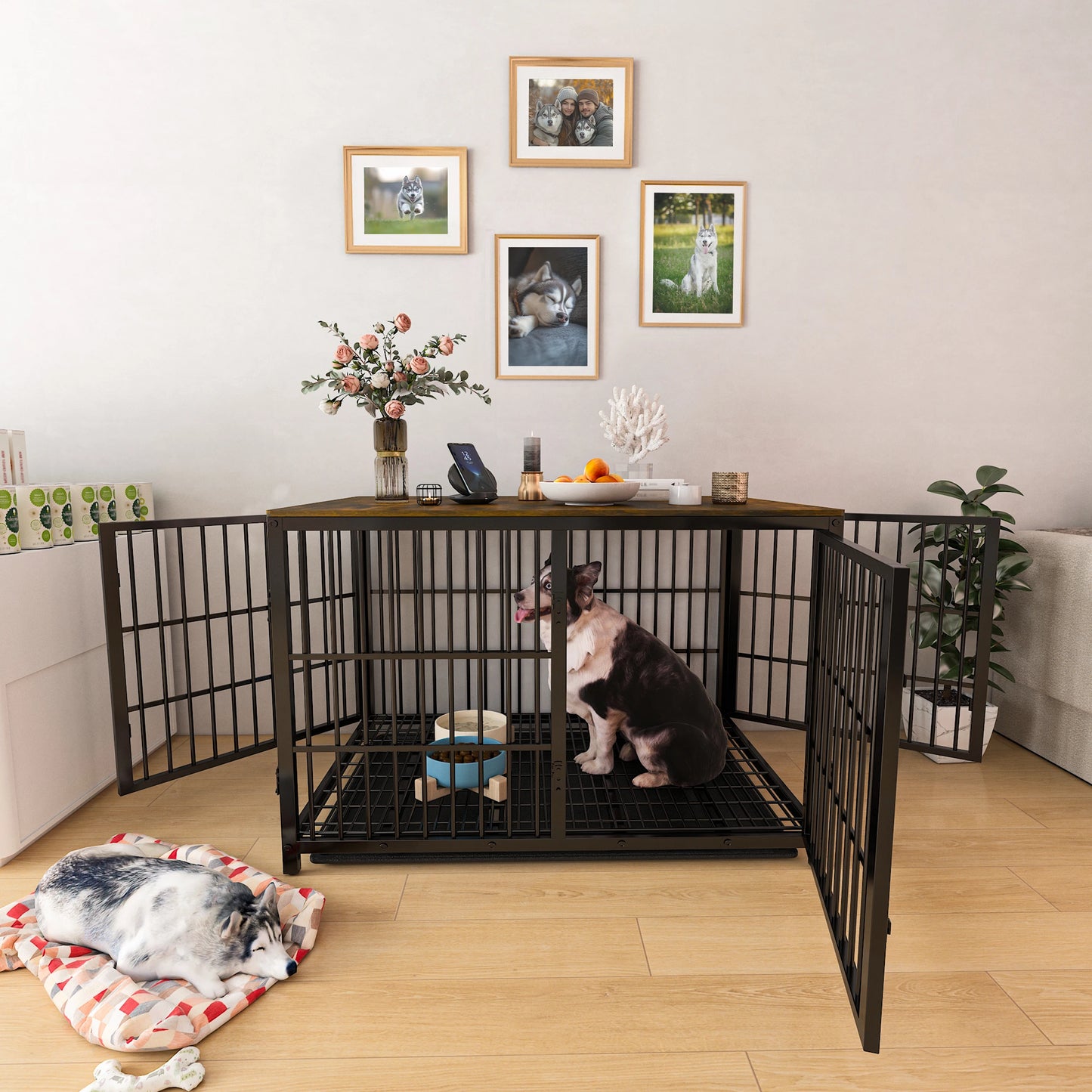 Bingopaw Dog Kennel End Table With Tray And 3 Doors