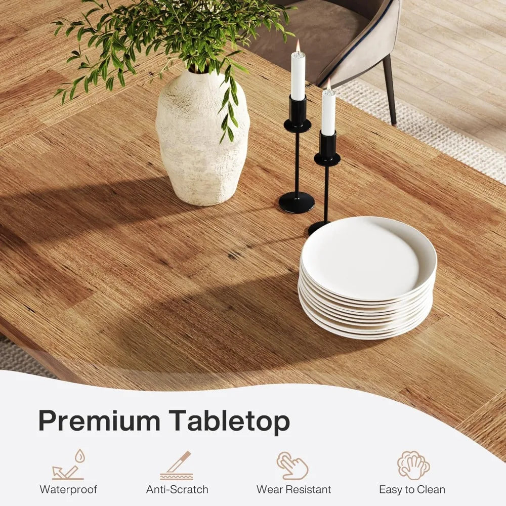 Wooden Farmhouse Dining Table With Sturdy Base