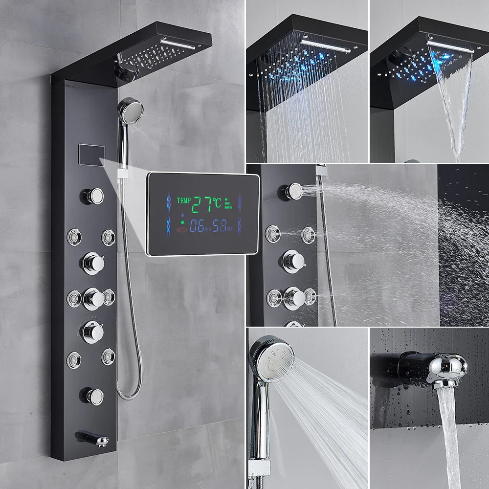 Poqihy Shower Panel System With Rainfall Jets Body Sprays And Handshower