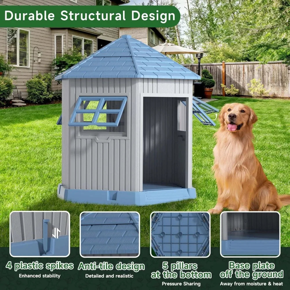 AllSeasonWeatherproof Outdoor Dog House Shelter With Reinforced Window Raised Floor