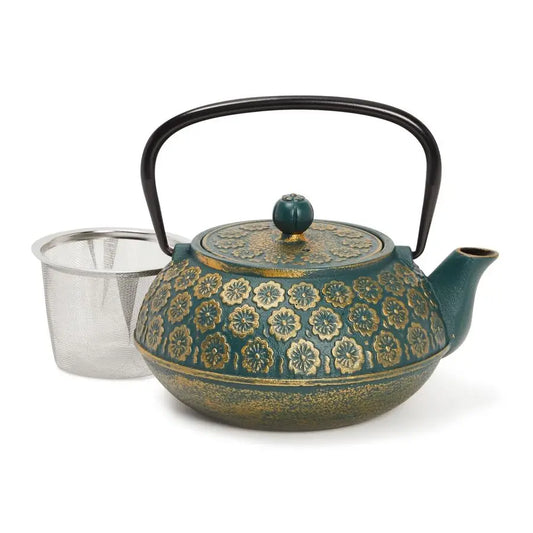 Floral Cast Iron Teapot With Infuser For Loose Leaf Tea
