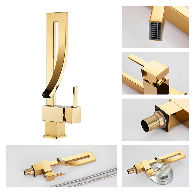 Wanmivezlo Bathroom Basin Faucet Deck Mounted Waterfall Mixer Tap