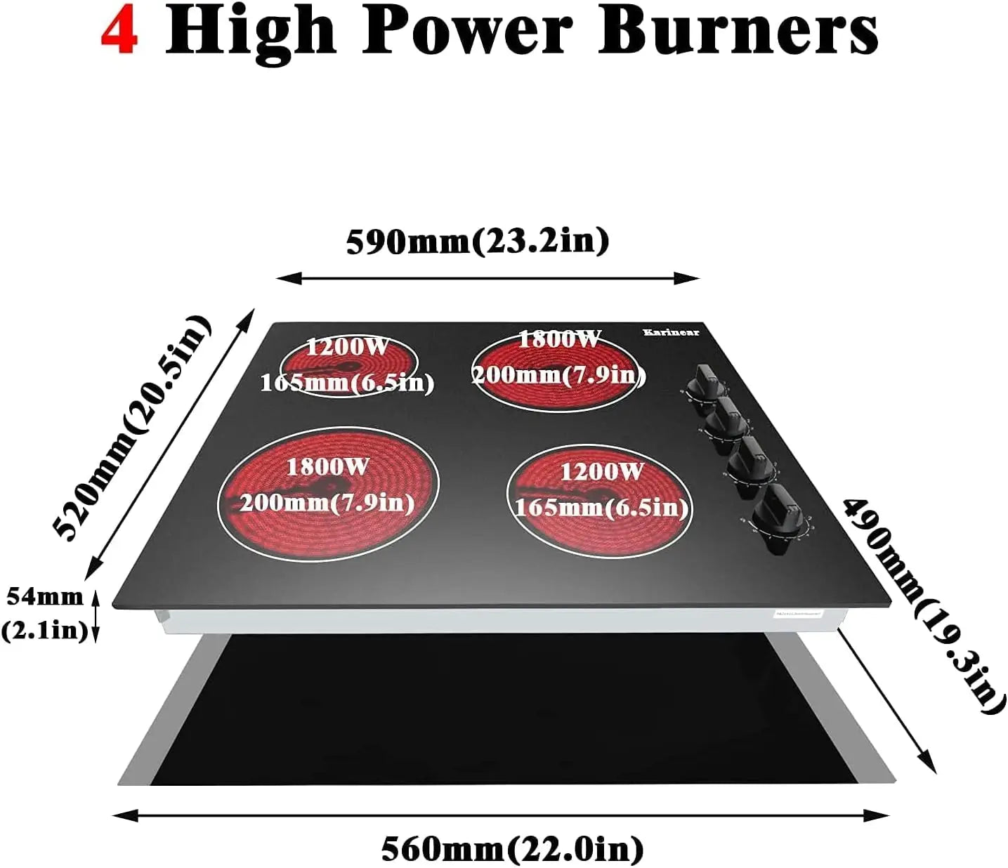 Karinear Four Burner Electric Cooktop Built In 220 240V