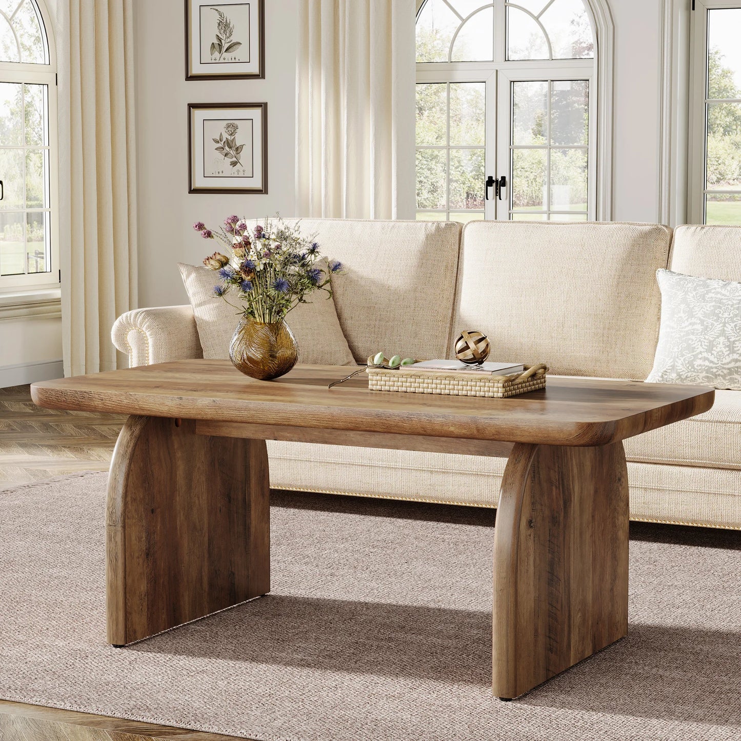 Tribesigns Farmhouse Rectangular Coffee Table With Sturdy Base