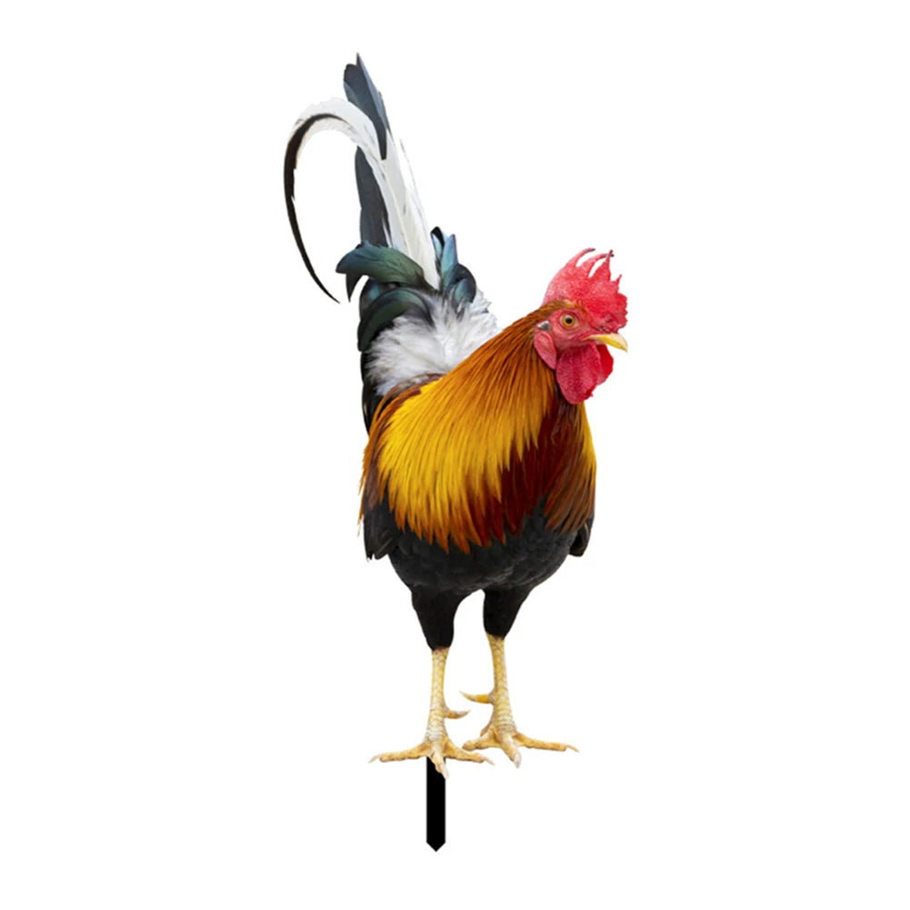 2 Pack Chicken Fence Sculptures Garden Decor Rooster Statues