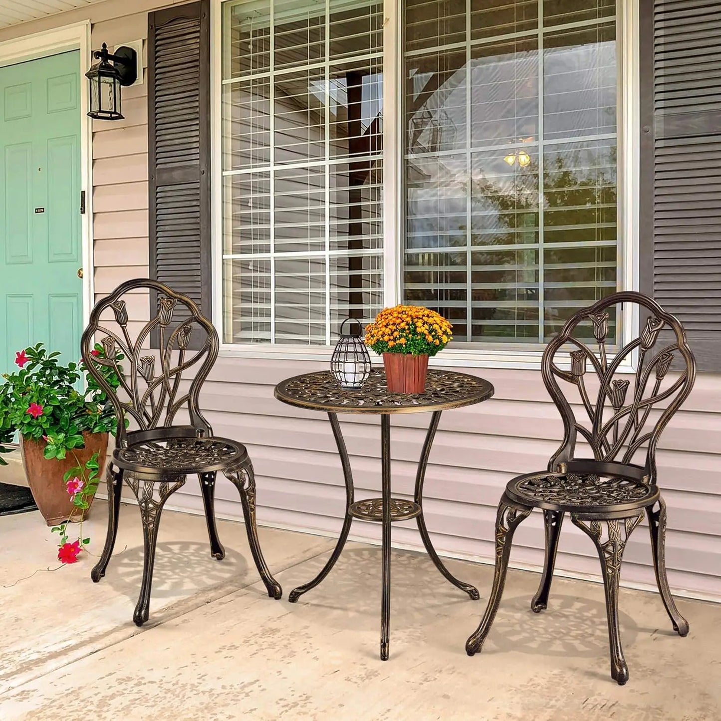 3 Piece Patio Bistro Set Outdoor Rust Resistant Cast Aluminum