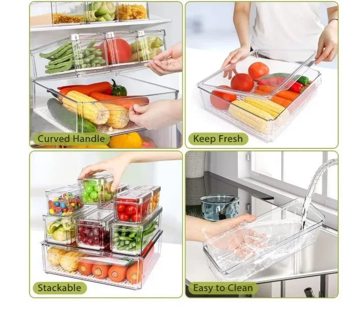 10 Pack Refrigerator Pantry Organizer Bins Stackable Clear Storage Containers