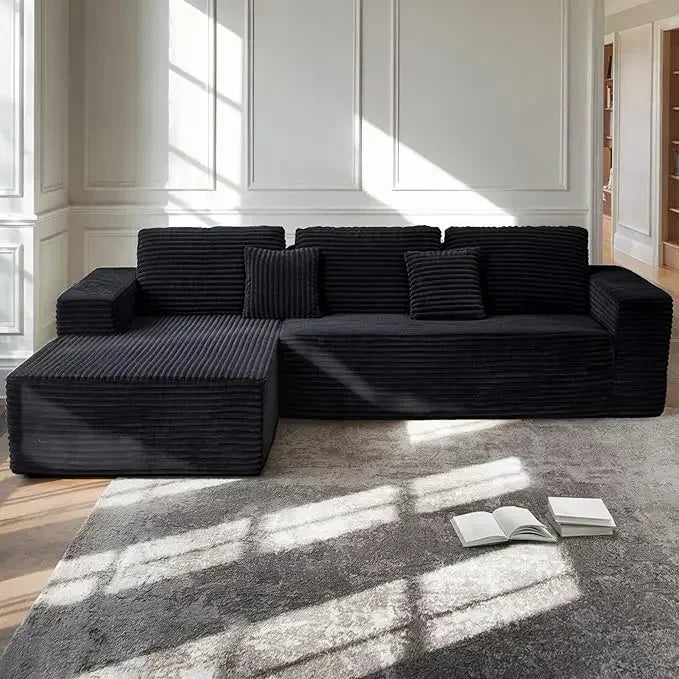 L-Shape Corduroy Sofa With Chaise Modular Cloud Sectional