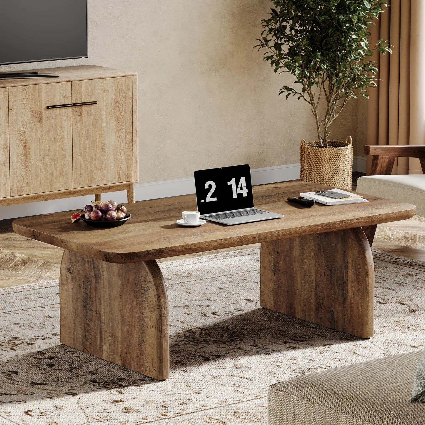 Tribesigns Farmhouse Rectangular Coffee Table With Sturdy Base