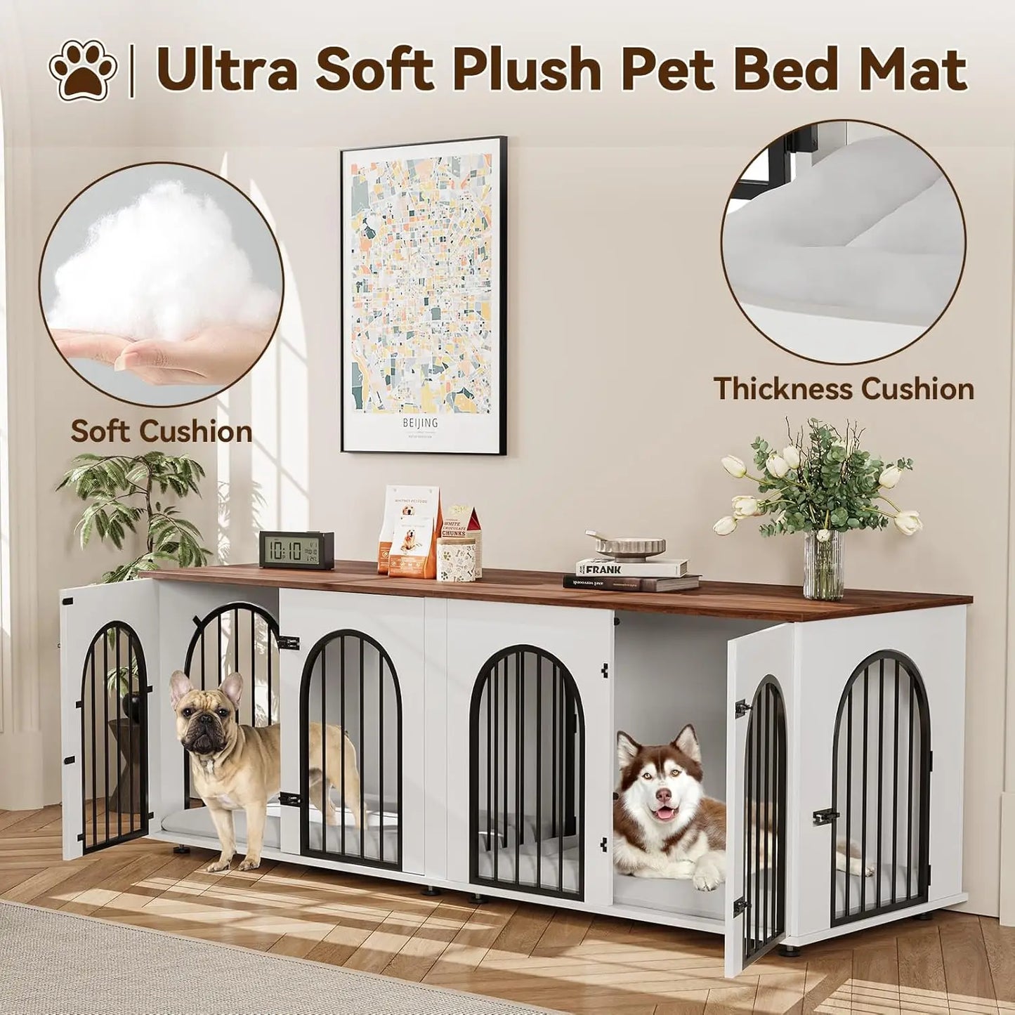 HiMISS Dog Crate Furniture For Two Dogs Indoor TV Stand