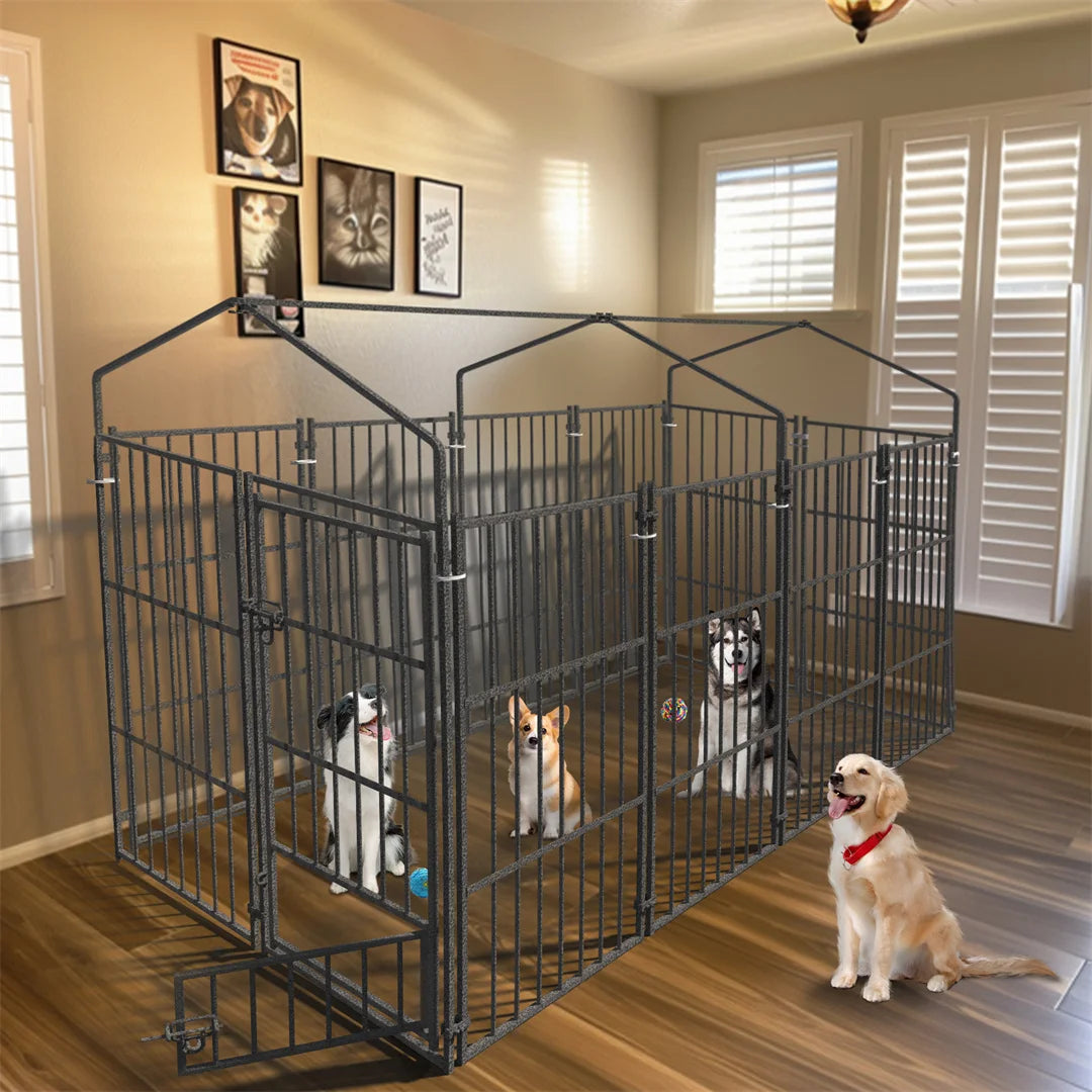 BINGOPAW Heavy Duty Dog Kennel Welded Metal Playpen For Outdoor Indoor Use
