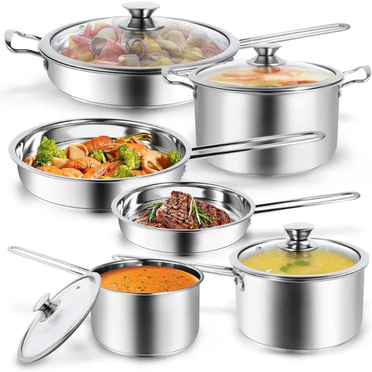 Iosn Stainless Steel Cookware Set With Ergonomic Handles Saucepans Skillets