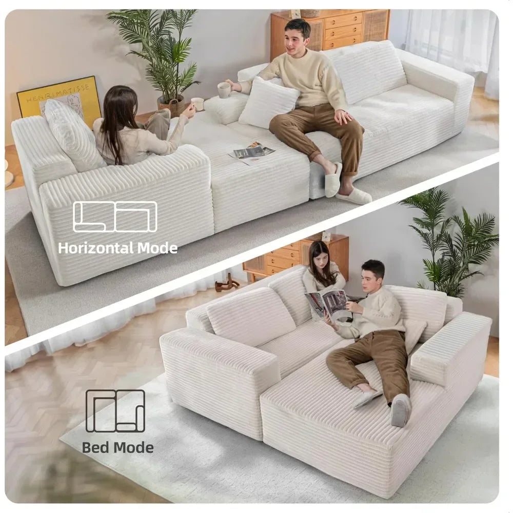 L-Shape Corduroy Sofa With Chaise Modular Cloud Sectional