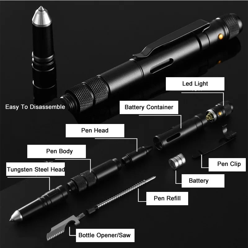 ELESESAFE 4-In-1 Outdoor Self Defense EDC Tactical Pen Flashlight