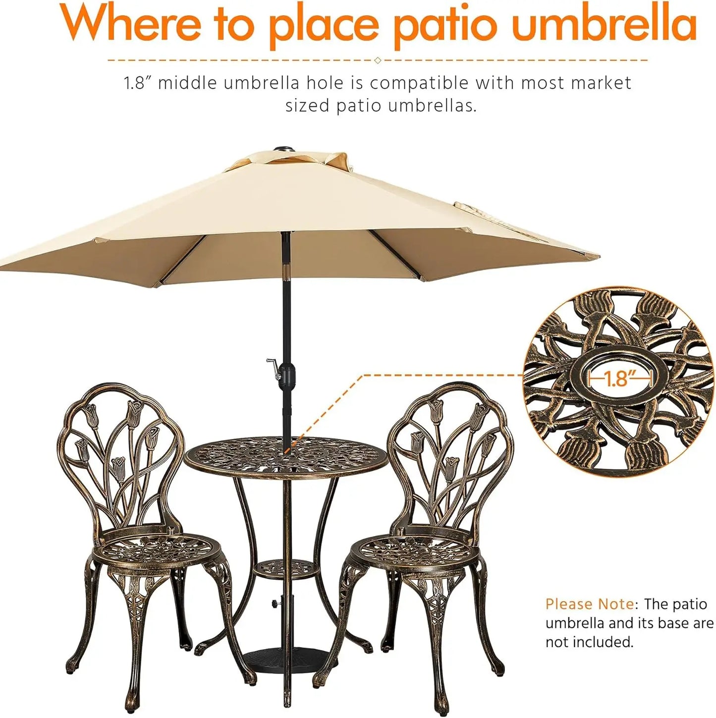 3 Piece Patio Bistro Set Outdoor Rust Resistant Cast Aluminum