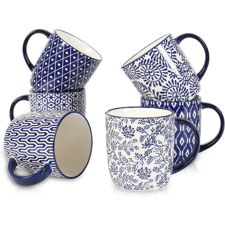 Set Of 6 Ceramic Coffee Mugs With Handle Vintage Design